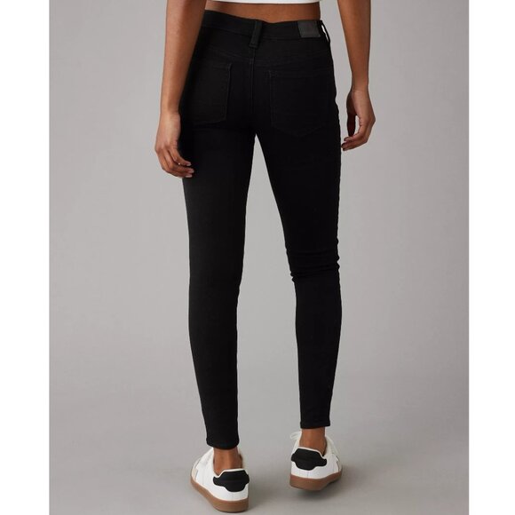 American Eagle Y2K Mid Low Rise Jeggings Black Skinny Jeans 12 Stretchy Slimming - Picture 7 of 12